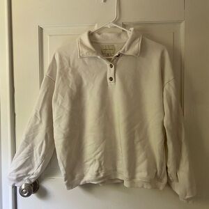 cream button down crew neck